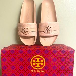 Tory Burch Mineral Pink Soft Croc Slides ***Excellent condition***